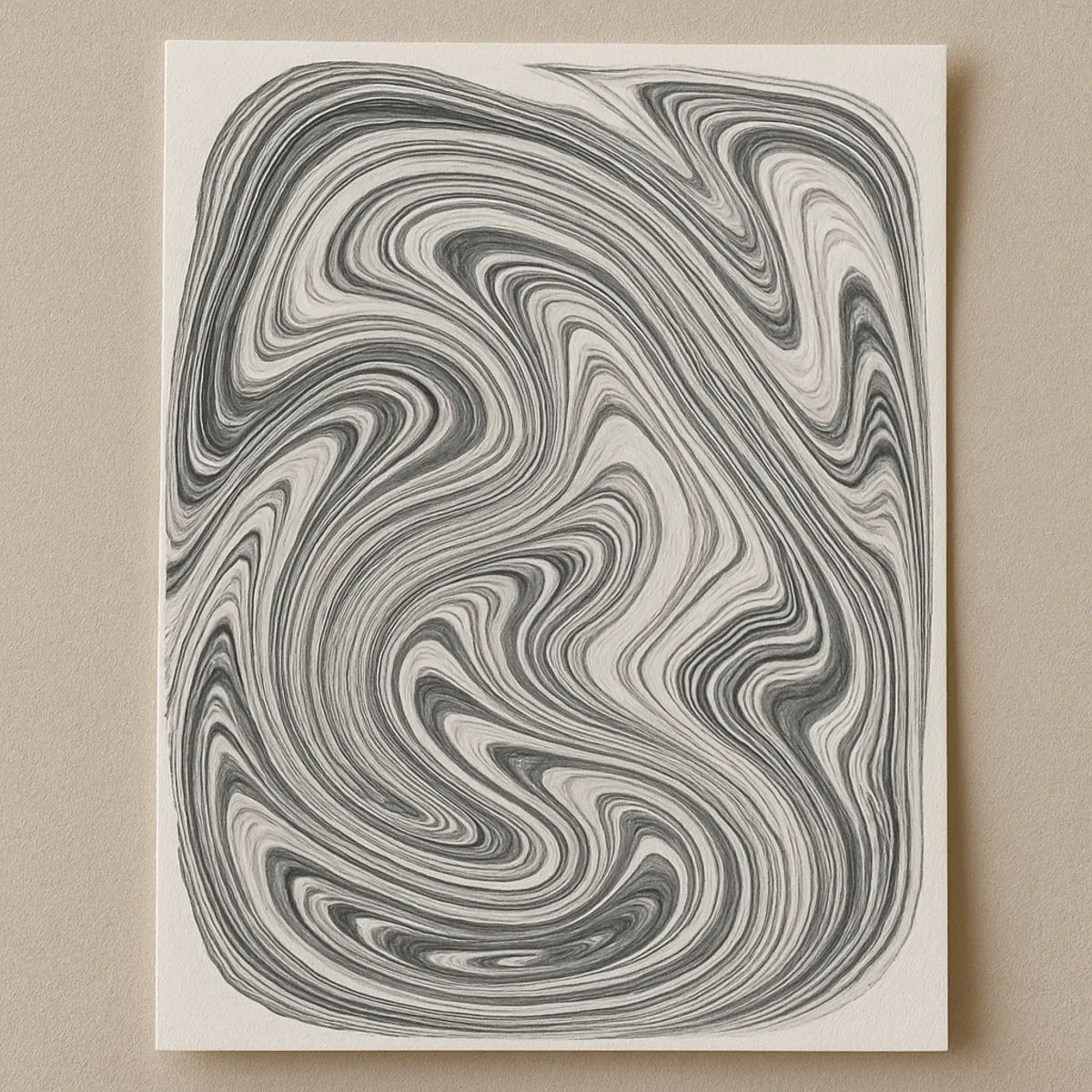 Abstract black and white marbled design created during a Suminagashi class in New York City.