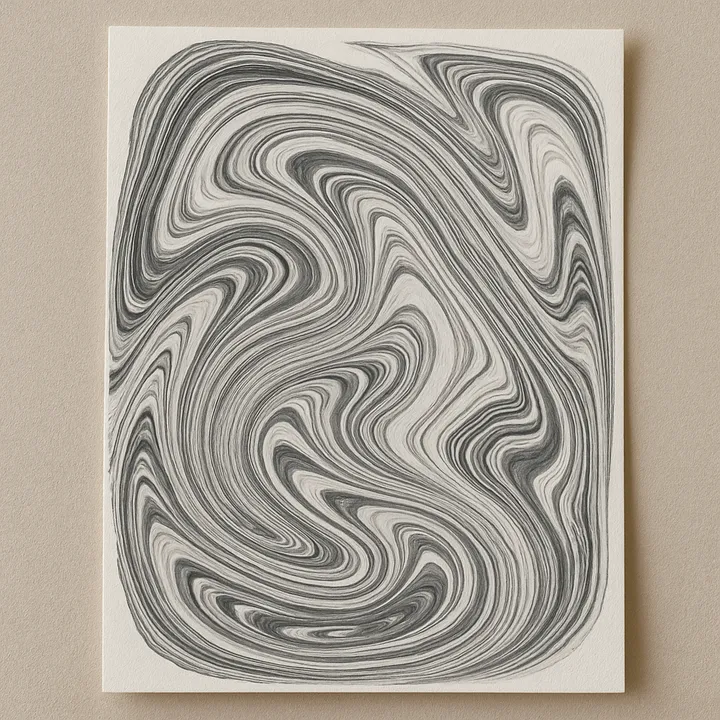 Abstract black and white marbled design created during a Suminagashi class in New York City.